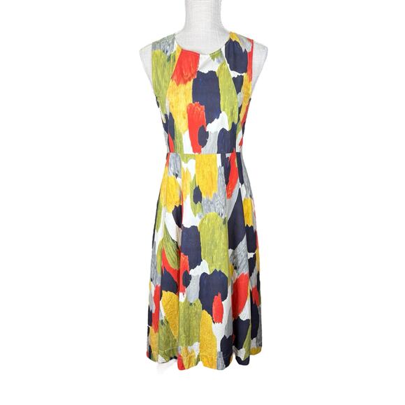 COS Women's 6 Watercolor Hi-low Midi Dress Cotton Sleeveless Swing Artsy Unique - Picture 2 of 10